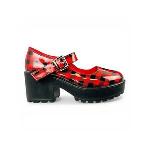 Koi Footwear Red Black Plaid Platform Mary Jane Chunky Lug Heel Size EU 36